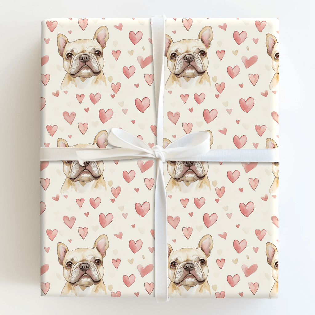 Tan Frenchie Valentine - Wrapping Paper - Aspen & Arlo
