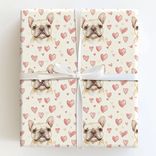 Tan Frenchie Valentine - Wrapping Paper - Aspen & Arlo