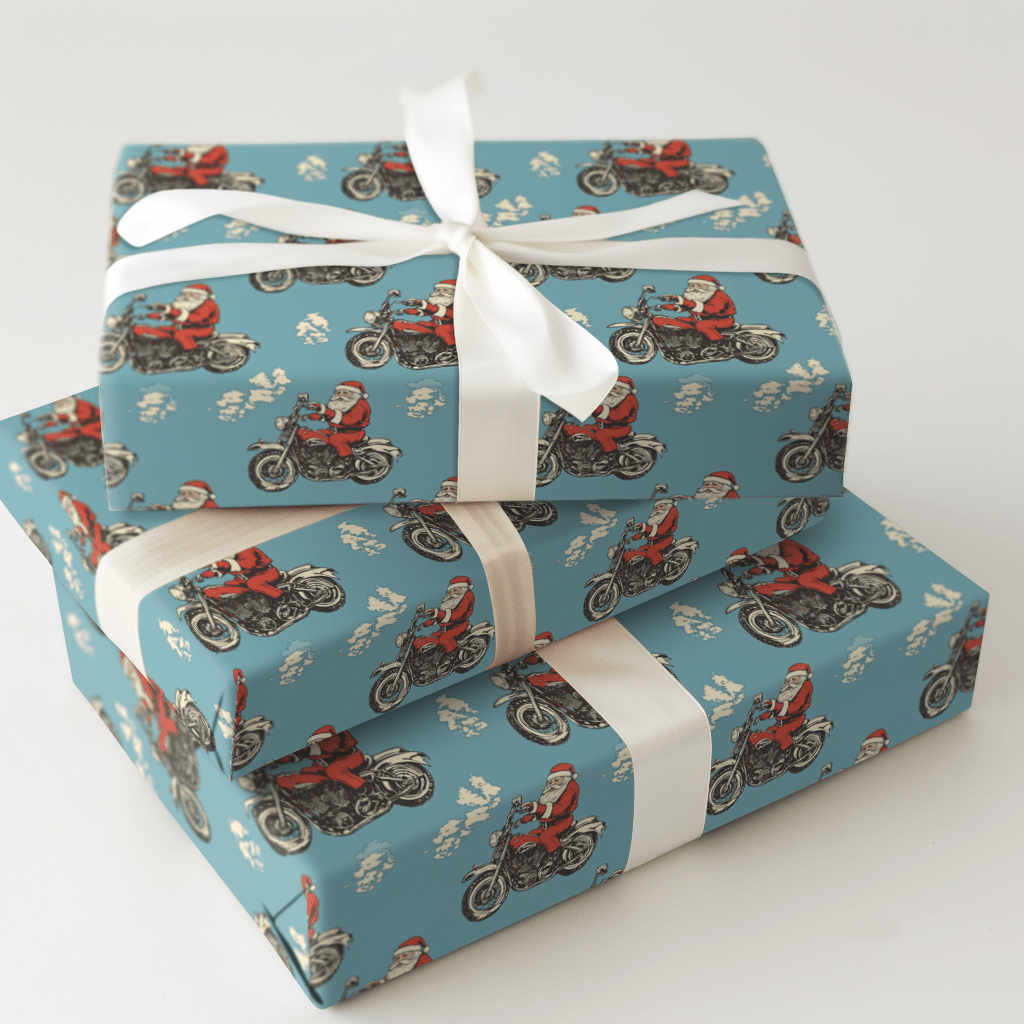 Biker Santa - Wrapping Paper - Aspen & Arlo