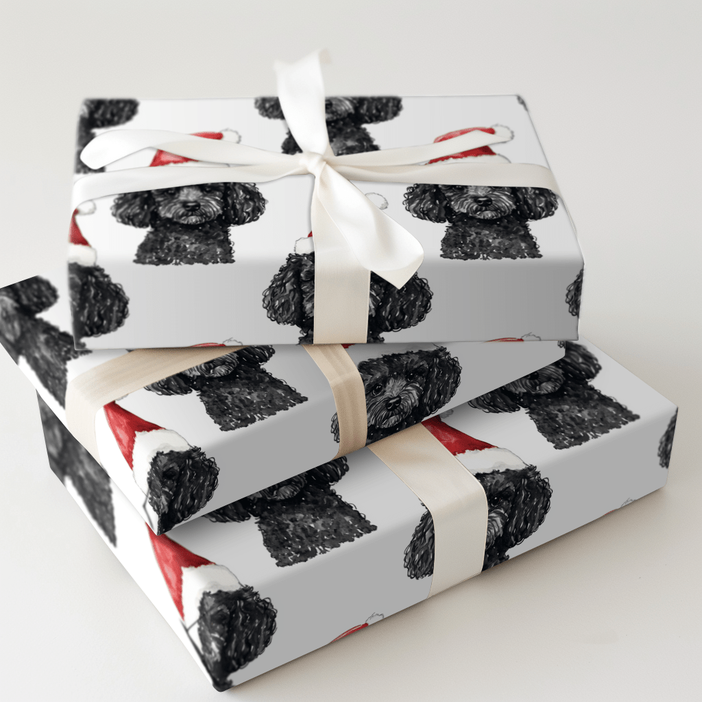 Black Poodle Santa - Wrapping Paper - Aspen & Arlo