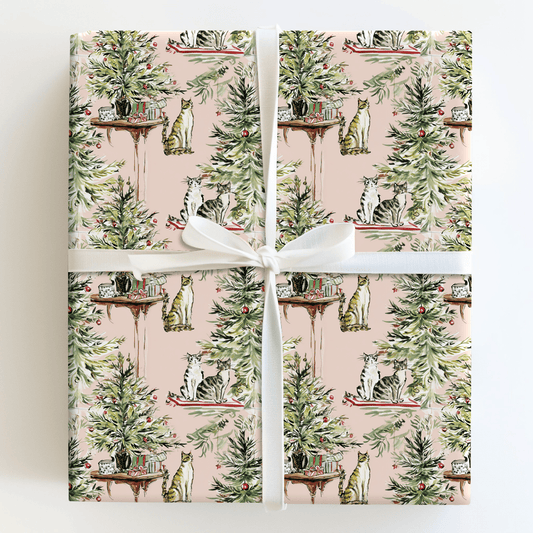 Blush Cat Christmas - Wrapping Paper - Aspen & Arlo
