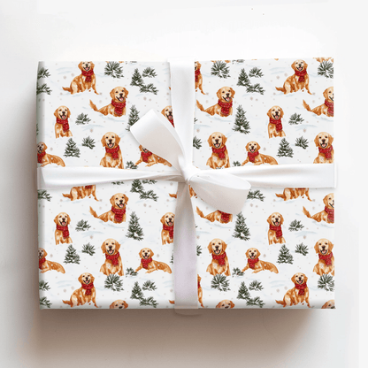 Snow Day with Red Goldens - Wrapping Paper - Aspen & Arlo